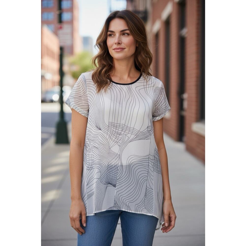 Picadilly Women Short Sleeves Tunic Chiffon Top Size 4 Lightweight Versatile